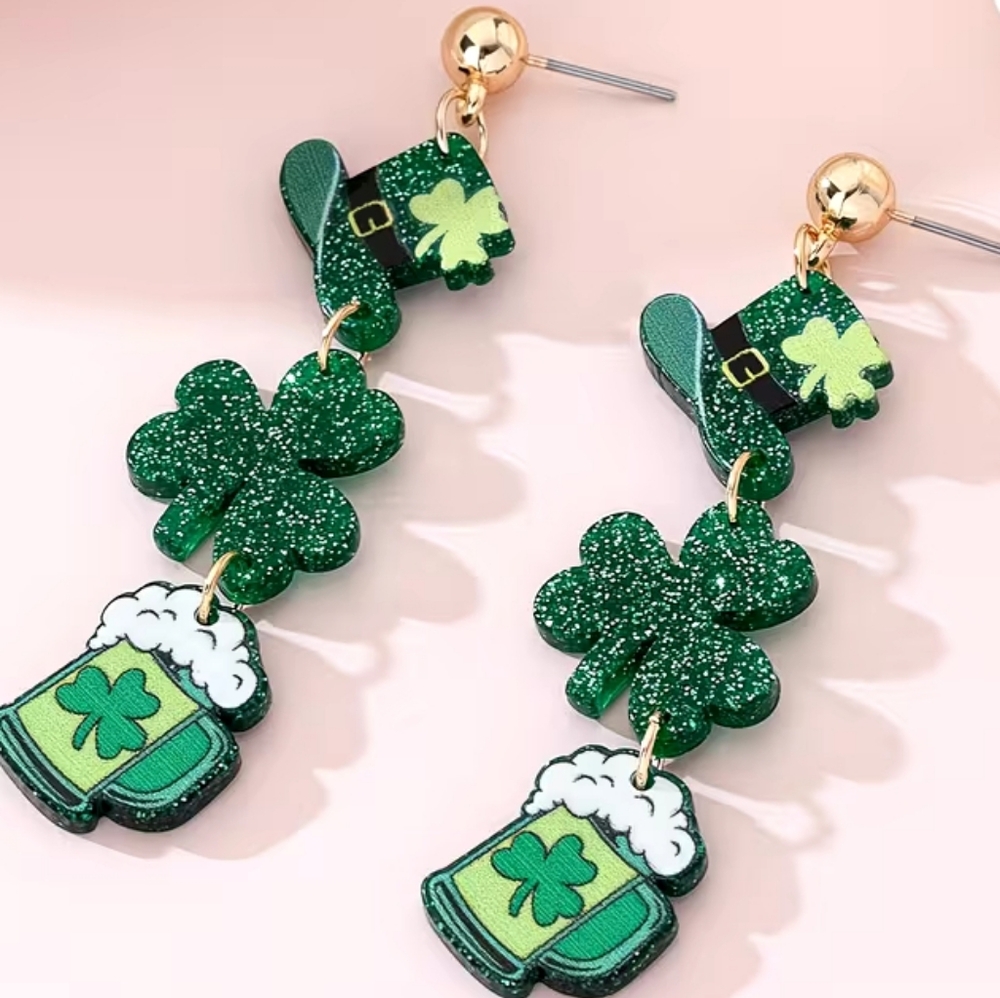 St. Patrick's Day Green Earrings (New) - Picture 2 of 4